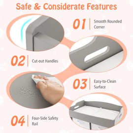 Costzon Baby Changing Table, 2 Drawer Infant Diaper Changing Station with Waterproof Changing Pad, Changing Table Dresser for Nursery (Gray)