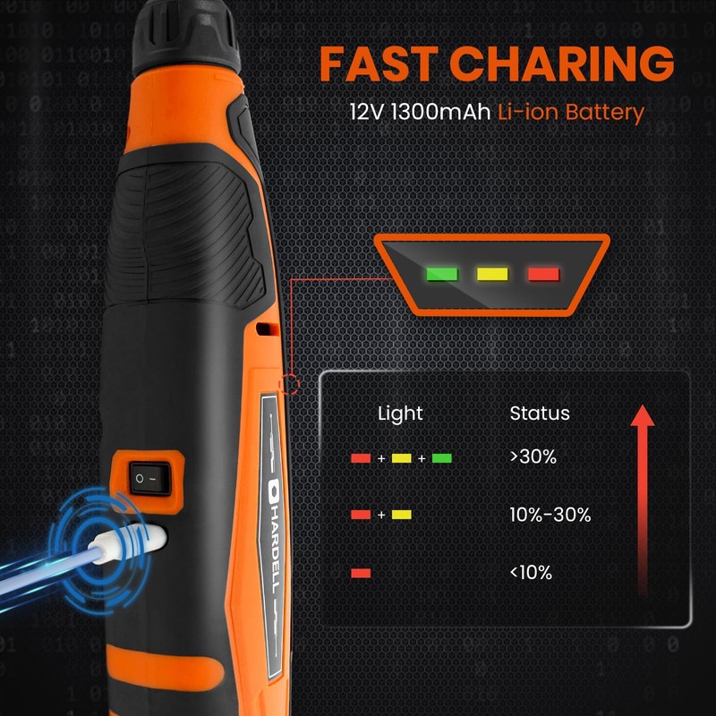 HARDELL 12V Cordless Rotary Tool, 6-Speeds Rotary Tool Kit, 30000RPM