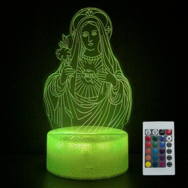 JOCHUI 3D Our Lady Night Light, Virgin Mary Illusion Table Lamp with 16 Colors Remote Control Touch Lamp LED USB Night Light Desk Lamps Room Decorations Home Decor Christian Light