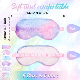 Cuffbow Cuffbow 6 Pcs Plush Sleep Eye Mask Silk Furry Eye Covers for Sleeping Cute Sleep Mask Fluffy Comfortable Sleeping Blindfold for Travel Sleepover Nap Party Supply Girls Women, Rainbow Color