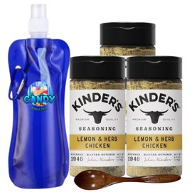Kinder’s Premium Blend Seasoning – Three (3) 6.3 oz Bottles – All-Purpose Rub for Grilling, Cooking & Roasting – No MSG, Gluten-Free, Non-GMO – Includes Collapsible Bottle & Wooden Spoon (Total 18.9 oz) ( Lemon & Herb Chicken )