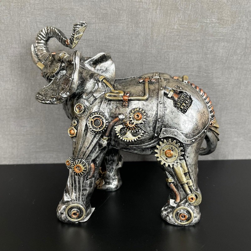 Darthome Steampunk Elephant Ornament Industrial Silver Resin Gothic African Animal