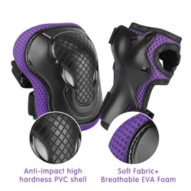 WayEee Kids Helmet and Pads Set Age 3-10 Years, Adjustable Kids Bike Helmets, Boys & Girls Kids Skateboard Helmet, Knee, Elbow &Wrist Pads Set, for Cycling, Roller Skating, Skateboard(Purple)