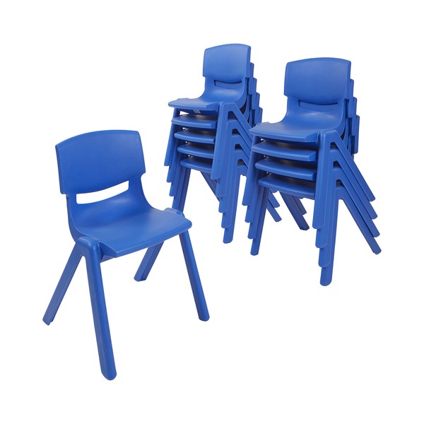 ECR4Kids 12in Plastic School Stack Chair 10-Pack Seating, 12 Inch, Blue