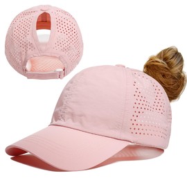 Gisdanchz Ponytail Baseball Cap for Women Breathable Womens Running Cap Summer Sun Hats with Ponytail Hole Adjustable Ladies Cap for Golf Tennis Sport Beach Hiking Gym Workout, Light Pink One Size