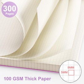EMSHOI Notizbuch A5 Kariert, Spiral Notizblock mit 300 Seiten / 150 Blatt, 100gsm Kariert Papier zum Schreiben, PVC Hardcover, für Schule, Arbeit, Zeichnen, Reisetagebuch, 14.5 × 21 cm - Violett