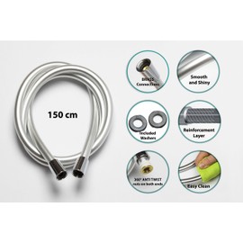 Yossee PVC Smooth Shower Hose 1.5M / 59 Inch with Anti-Twist Brass Connections - Universal Replacement, Flexible, Kink and Leak Proof