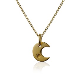 FashionJunkie4Life Moon Necklace, 24K Gold Plated Moon Necklace on an 18” Gold-filled Cable Chain, Gold Necklaces for Women, Moon Necklace for Women, Preppy Jewelry