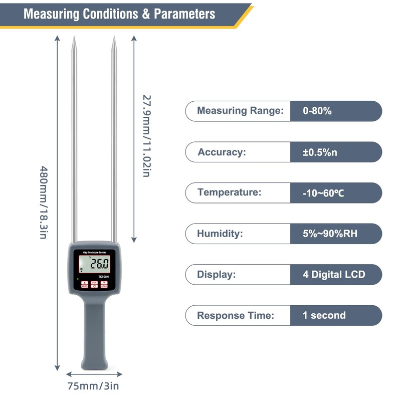 Hay Moisture Tester, Portable Hay Moisture Meter, Straw, Forage Grass,