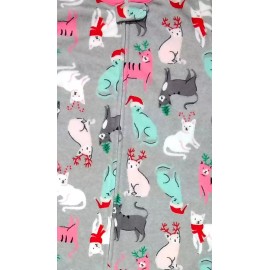 Carter's Christmas Kitty Cat Toddler Girl's Fleece Blanket Pajama Sleeper, Size 5T