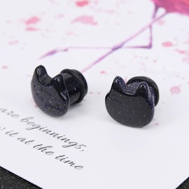 Cute Cat Organic Stone Ear Expander 2g-5/8" (Blue Sandstone, Gauge=00g(10mm))