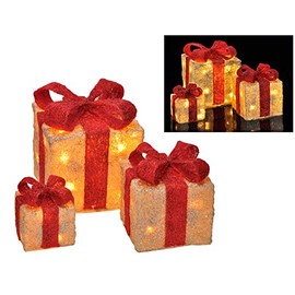 Gravidus Set of 3 Illuminated Gift Boxes, Christmas Decoration, Beige