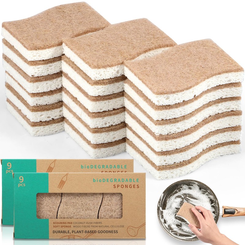 18 Pack Natural Sponges for Odor Free Wood Pulp Sponge