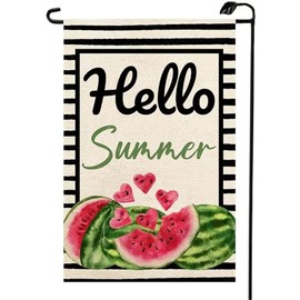 Summer Watermelon Garden Flag 12x18 Inch Double Sided Seasonal Hello Summer Black Stripes Fruit Holiday Small Flags Outside Decorations For Yard XJ41-green