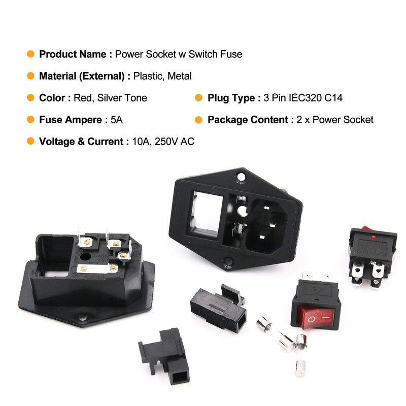 RuoFeng 2 Pcs 3 Pin IEC320 C14 Power Connector Inlet