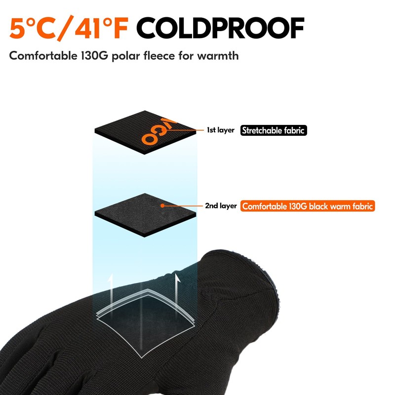 Vgo 0°C/32°F Winter Men's Lightweighted Lined Work Gloves for Light