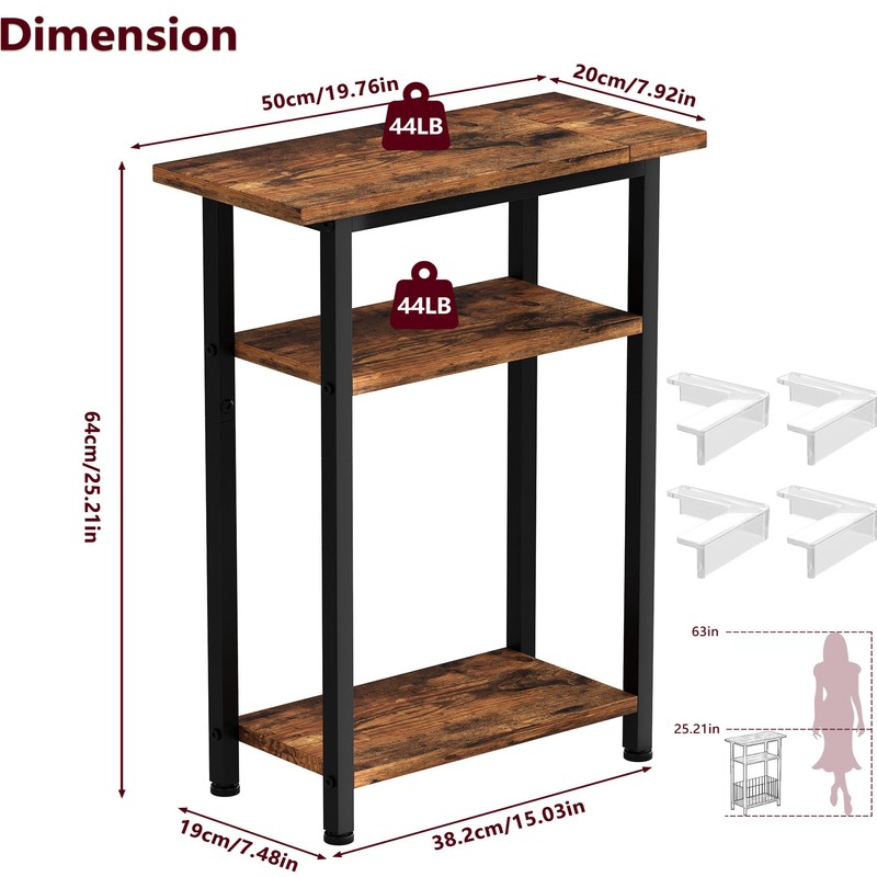 Heybly Narrow Side Table for Small Space, 25.2" Tall Nightstand
