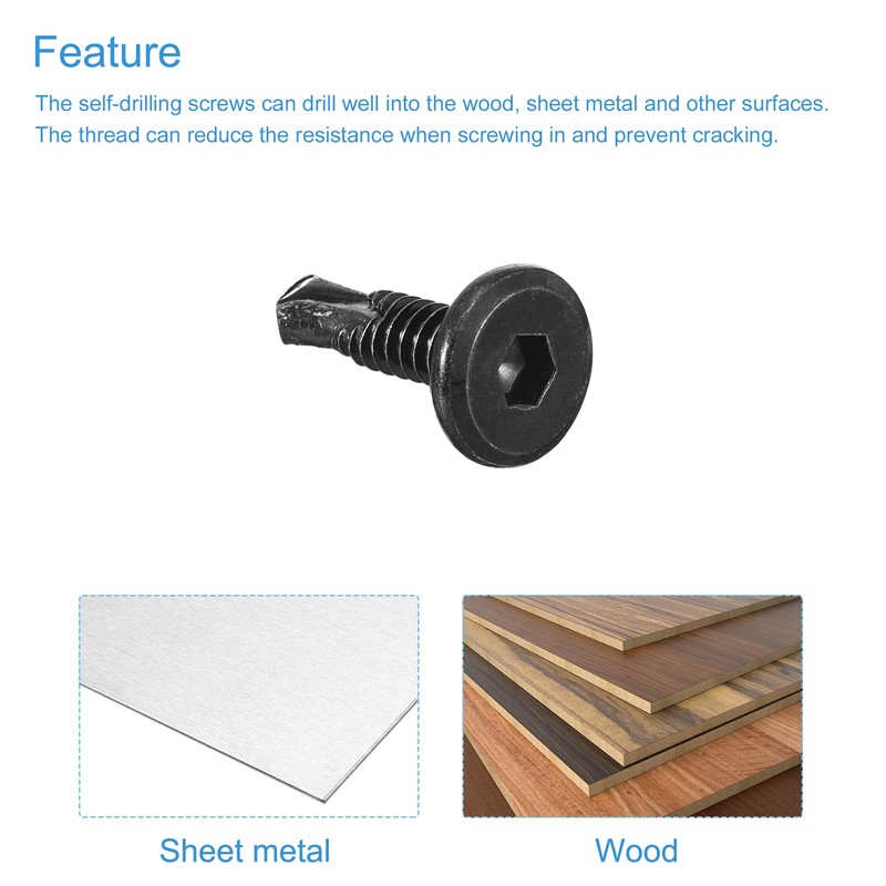 sourcing map Hex Socket Self Tapping Screws, 10 x 3/4"