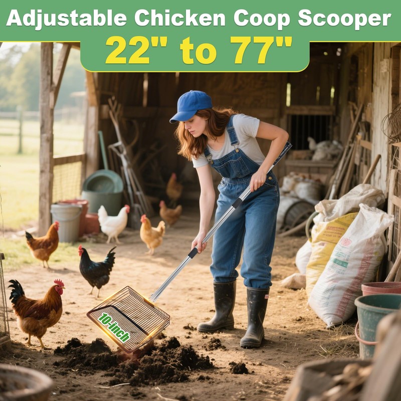 Qopaw Chicken Poop Scooper, 5-in-1 Large Adjustable Stainless Steel Long