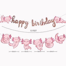 2 Pcs Axolotl Happy Birthday Banner Pink Cartoon Axolotl Aquatic Creature Hexagonal Dinosaur Party Garland Sign Decorations Sea fish Creatures Themed Party Supplies Favors for Kid Girl Boy