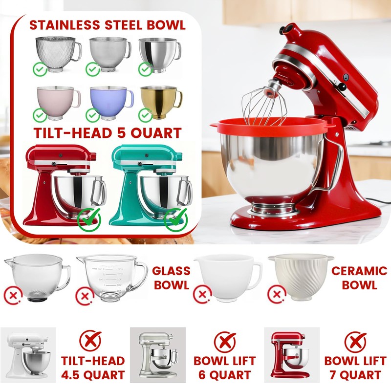 KITOART Silicone Bowl Liners with Lids for KitchenAid 5 QT