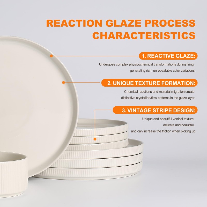 MONITO Ceramic Plates and Bowls Sets for 4, 12PCS Stoneware