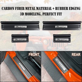 Rowa Door Sill Guards for Jeep 2018-2025 Wrangler JL JLU & 2020-2025 Gladiator JT, Carbon Fiber Pattern 304 Stainless Steel Door Entry Guard Full Coverage for Door Sill Protector (Patent Design)