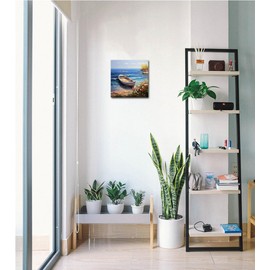 Boat Wall Art Coastal Bathroom Wall Decor Beach Framed Painting 12x12 Inch