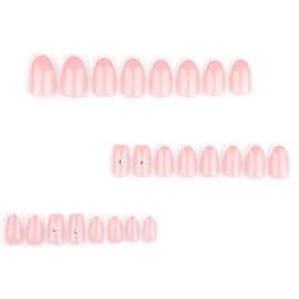 Gifiky False Nails- French Press on Nails Short Square Nails Tips Bow Tie Nude Fake Nails for Women and Girls 24Pcs