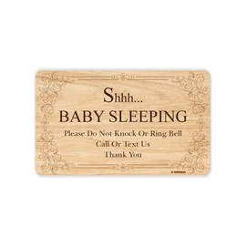 GEEKBEAR Shh Baby Sleeping Door Sign - Acrylic, Unique, Durable - 9.8 x 5.9 in (Wood)