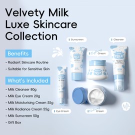 Milk Skincare Set, 5 Pcs Face Care Kit with Shea Butter & Vitamin E for Hydrating & Revitalising, Christmas Birthday Gift for Women Teenage Girls Friends Wife, TSA-Friendly Travel Sizes
