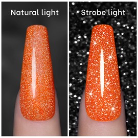 RARJSM Orange Gel Nail Polish, 1Pcs 7.5ml Orange Color Reflective Gel Polish Soak Off Gel Polish Neons Spring Summer Color Diamond Shimmer Gel Nail Art Manicure Salon DIY at Home