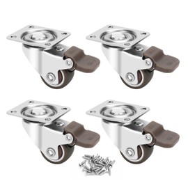 1" Caster Wheels, Set of 4, Heavy Duty Casters with Brake, Silent Locking Rubber Wheels, Swivel Plate Castors for Furniture, Dolly, Cart, Workbench, Hand Truck, Industrial.