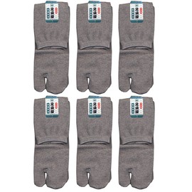 Tabiya Men's Anti-bacterial Deodorizing Crew Length Tabi Socks, Set of 6 Pairs (Men's Socks), 9.8 - 10.6 inches (25 - 27 cm), Gray