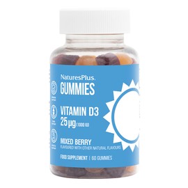 NaturesPlus Gummies Vitamin D3 1000 mg - Delicious Vitamin D3 Gummies Mixed Berries Flavour - Gluten Free, Gelatine Free, Vegetarian - 75 Gummies