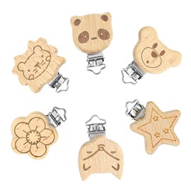 Dummy Clip Pack of 6 Wooden Clip Wooden Animals Clips Accessories Dummy Clip Wooden Dummy Clip for Baby and Children Baby Dummy Clips