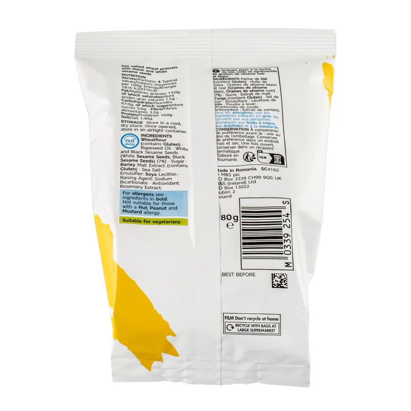 M&S Marks & Spencer Sesame Pretzel Thins, Salted, Baked Not