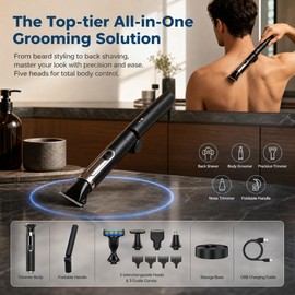 Rasoio Corpo Uomo 5 in 1, IPX7 Impermeabile con Manico Estensibile