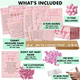 Baby Shower Games for Girl 10 Dont Say Baby Tummy Tape Bingo Game Cards Pens Pacifiers Balloons Fun