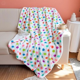 Soft Plush White Throw Blanket with Colorful Polka Dots, Luxury Faux Fur,Double Side, Multiple Colors Available,Gift for Women (Colorful, Throw(51" x 63"))