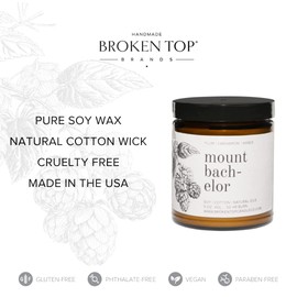 Broken Top Mount Bachelor Pure Soy Candle | 9 oz. | Plum, Cardamom & Amber 50-Hour Burn Time. Natural Cotton Wick, Vegan, No Parabens, No Phthalates