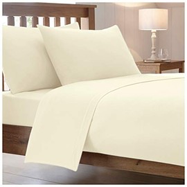 25 Cm / 10” Inch Fitted Bed Sheets Combed Poly Cotton Non Iron Easy Care Percale Plain Soft Sheet Bedding (Cream, Super King)