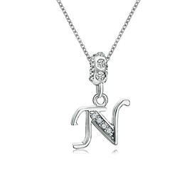 KunBead 18 inch Letter N Initial Birthday Gifts Crystal Love Dainty Jewelry Charm Pendant Necklaces for Women