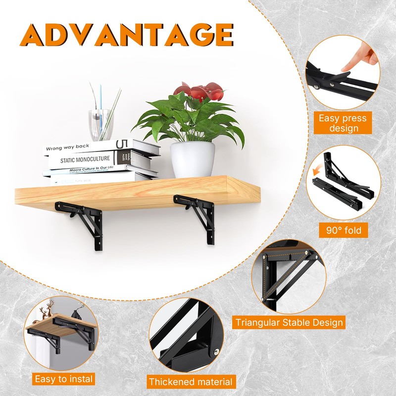 Folding Shelf Brackets 16 Inch - 4PCS Heavy Duty Metal