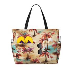 NLZI Beach Bag for Women Plam Tree Print Beach Tote Bag Waterproof Sandproof Large Bags with Zipper Big Capacity for Travel