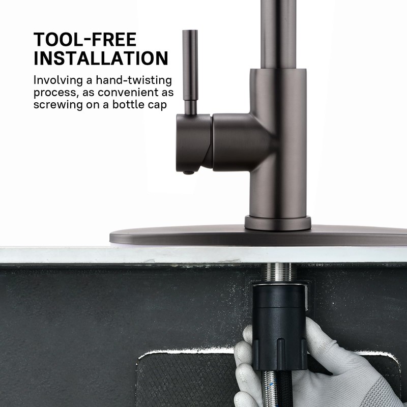 WEWE Black Stainless Kitchen Faucet with Pull Down Sprayer, Single