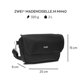 Zwei Mademoiselle.M MH40 Women's Hip Bag Crossbody Bag 2 Litre Volume, Small Messenger Bag as Waist Bag, Bum Bag or Chest Bag, Classic Elegant, Nubuck black, Classic