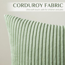 Softalker Throw Pillow Covers 16x16, Set of 2 Decorative Soft Corduroy Striped Boho Spring Pillow Cover, Modern Cushion Covers for Farmhouse Home Decor Couch Sofa Bed Living Room, Sage Green