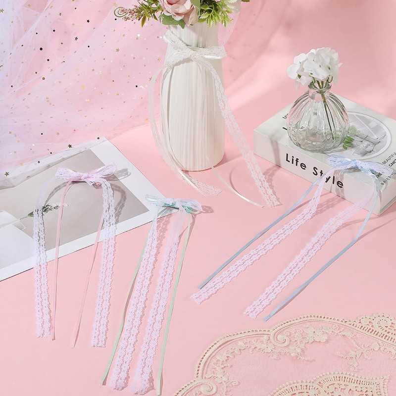 CABODYALS 8 x Haarklammern Mit Schleife Und Langen Schwänzen Spitzenschleifen