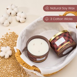 M&SENSE Plaid Pattern 3 Wick Soy Candles,11.64 oz Large Santal Woods Scent Candle for Relaxation, Gifting, Home Décor | for Bedroom, Office, Party